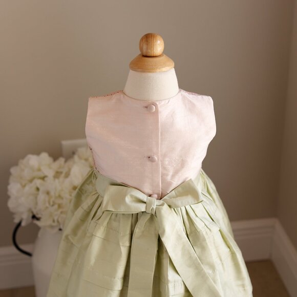Pink & Green Smocked Dupioni Silk Dress Special Occasion Portrait Size 2 LOVELY! - Picture 6 of 7